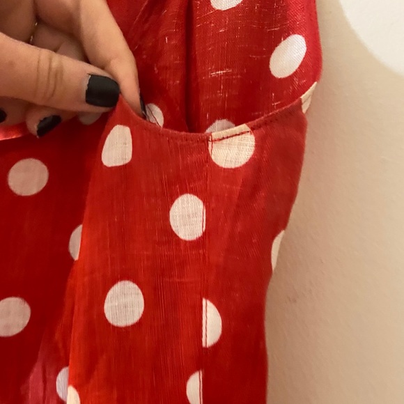 VINTAGE 70s MILA SCHON LINEN POLKA DOT PINUP DRESS - Picture 6 of 10